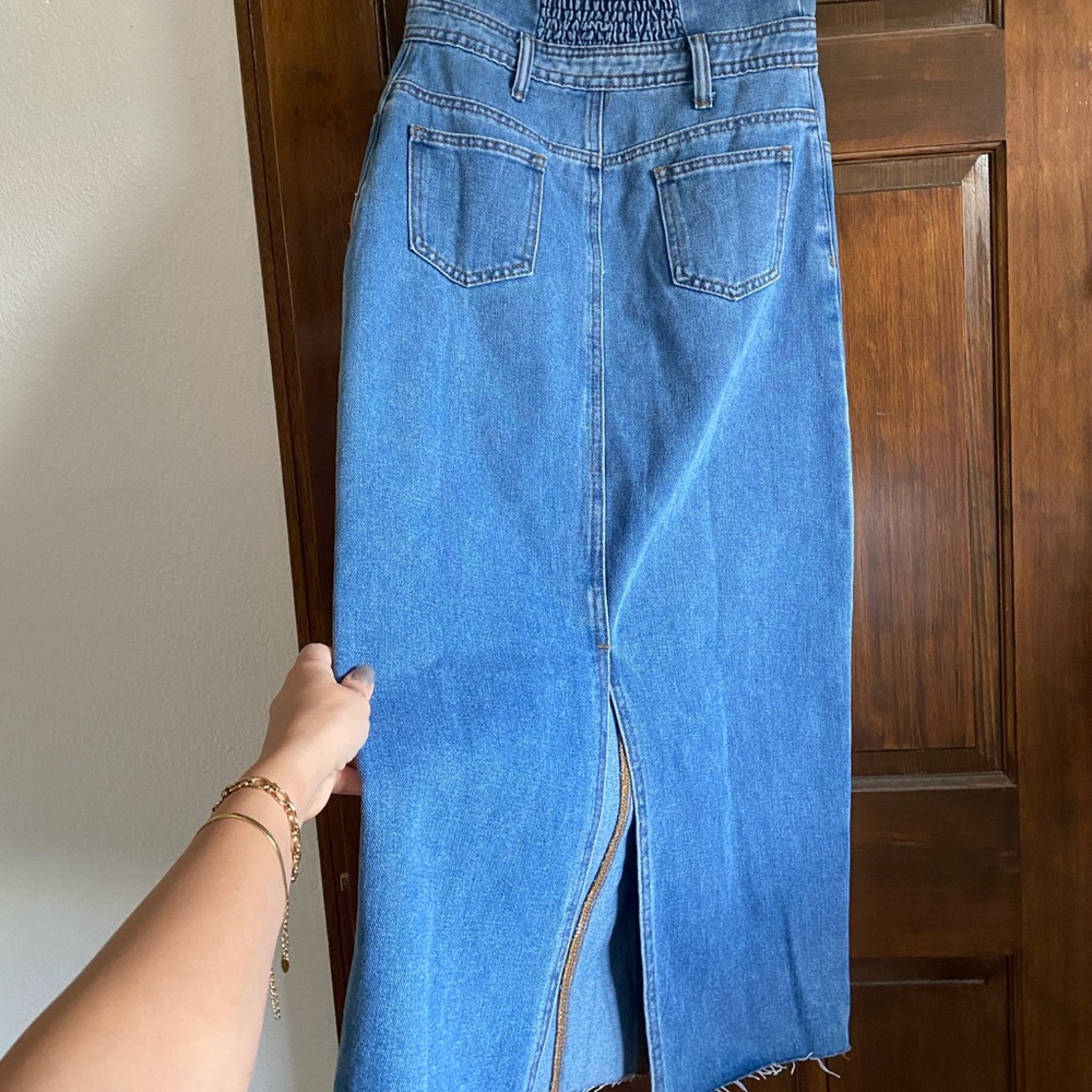 Strapless Light Blue Denim Midi Dress - Picture 5 of 12